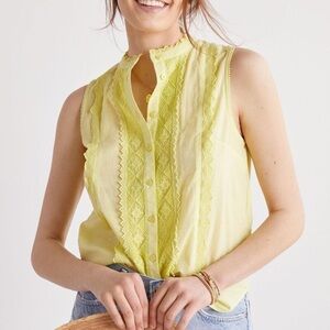 Anthropologie Womens Large Lace Blouse Sleeveless Yellow Lime Shirt Top